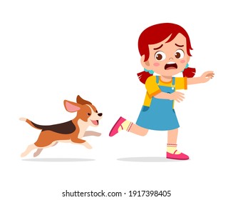 cute little girl scared because chased by bad dog