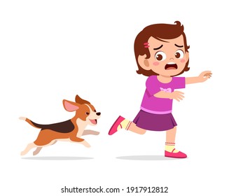 cute little girl scared because chased by bad dog