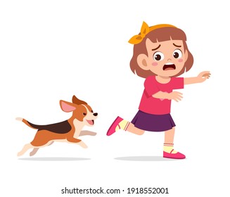 cute little girl scared because chased by bad dog