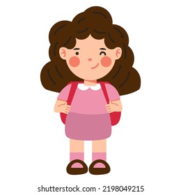 cute little girl with school bag cartoon vector