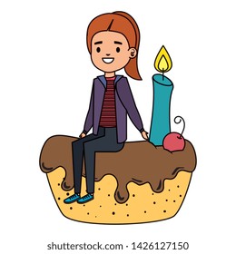 cute little girl seated in cake with candle