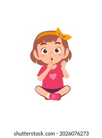 cute little girl show close mouth with finger pose