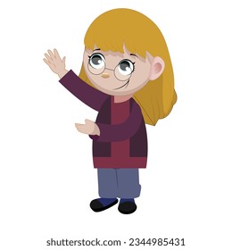 cute little Girl shows. Vector illustration