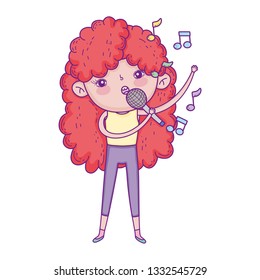 cute little girl singing with microphone