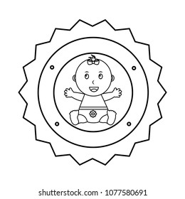 cute little girl sitting happy label baby shower