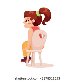 Cute Little Girl Sitting on Chair Watching Theater Performance Vector Illustration