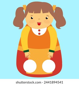 Cute little girl sitting on a toy car. Vector illustration.