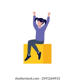 cute little girl sitting on block. Vector illustration