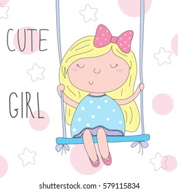 cute little girl sitting on a swing vector illustration.