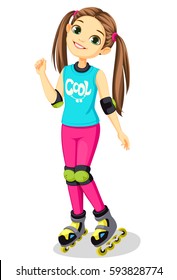 Cute little girl with skates vector illustration