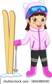 Cute little girl skiing in winter clothes