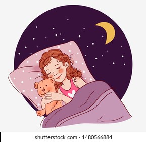 Mignonne Petite Fille Qui Dort Avec Image Vectorielle De Stock Libre De Droits