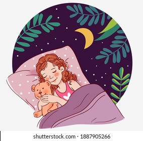 Cute little girl sleeping with Teddy Bear