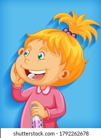 Cute little girl smile cartoon character isolated on blue background illustration