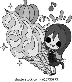 A cute little girl and the soft cream of pumpkin 