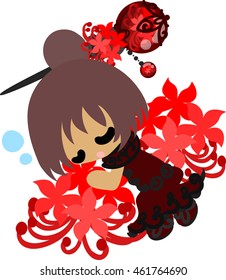 A cute little girl and the spider lily