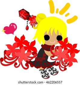 A cute little girl and the spider lily