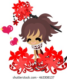 A cute little girl and the spider lily
