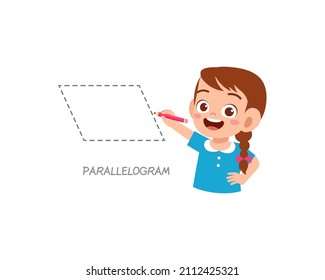cute little girl study to draw a parallelogram
