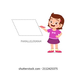 cute little girl study to draw a parallelogram