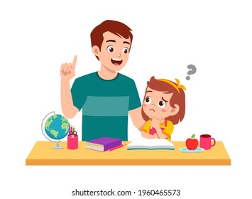 cute little girl study with father at home together