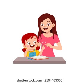 cute little girl study math with mother
