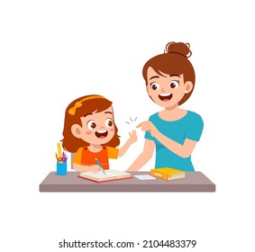 cute little girl study math with mother