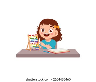 cute little girl study math using wood tool