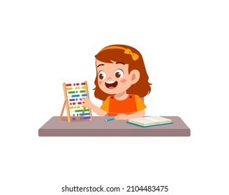 cute little girl study math using wood tool