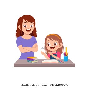 cute little girl study math with mother