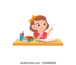 cute little girl study math with counting finger