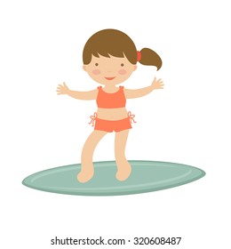 Cute little girl surfing. Illustration in vector format