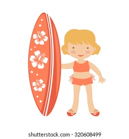 Cute little girl surfing. Illustration in vector format