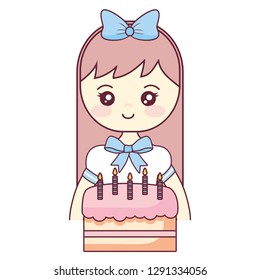 cute and little girl with sweet cake