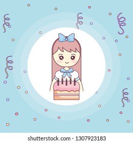cute and little girl with sweet cake
