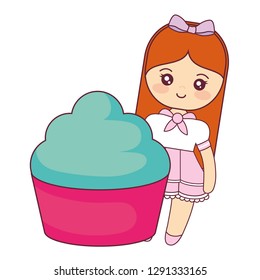 cute and little girl with sweet cupcake