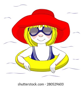 Cute little girl swims