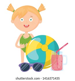 cute little girl with swimsuit and balloon beach