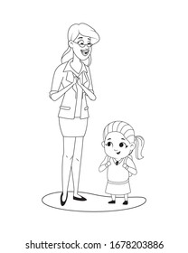 cute little girl with teacher characters vector illustration design