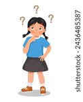 Cute little girl thinking confused with question mark