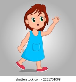 Cute Little girl thinking pose, 2d cartoon character vector