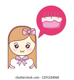 cute and little girl thinking in sweet cake