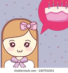 cute and little girl thinking in sweet cake