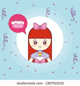 cute and little girl thinking in sweet cake