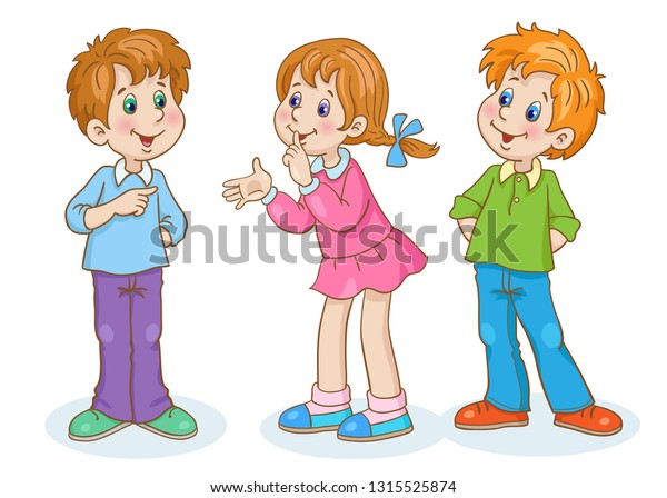 Cute Little Girl Two Funny Boys Stock Vector (Royalty Free) 1315525874 ...