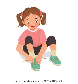 cute little girl tying her shoelaces svg