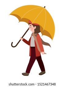 cute little girl with umbrella and autumn clothes vector illustration design