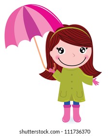 Cute Girl Rain Umbrella Vector Illustration Stock Vector (Royalty Free ...
