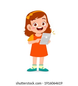 cute little girl using smartphone and internet