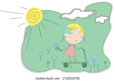 Cute little girl vector character illustration